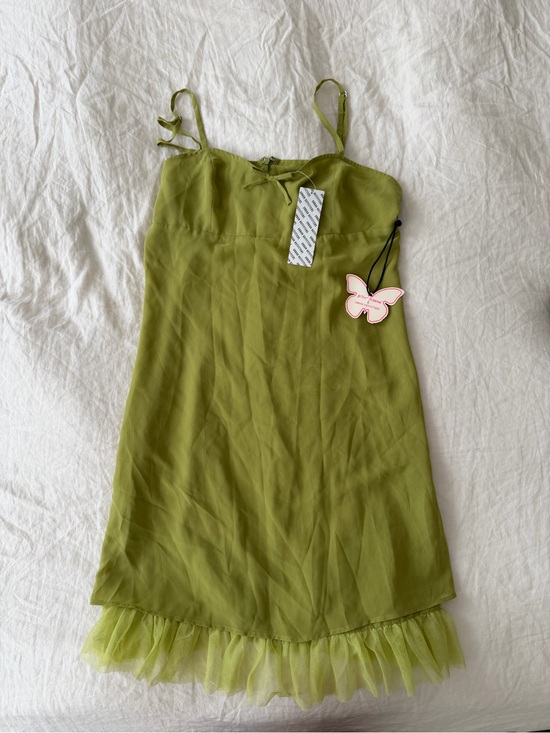 Betsey Johnson Dresses & Skirts - Betsey Johnson x Urban Outfitters Olive Green Slip Midi Dress with Tulle Hem
